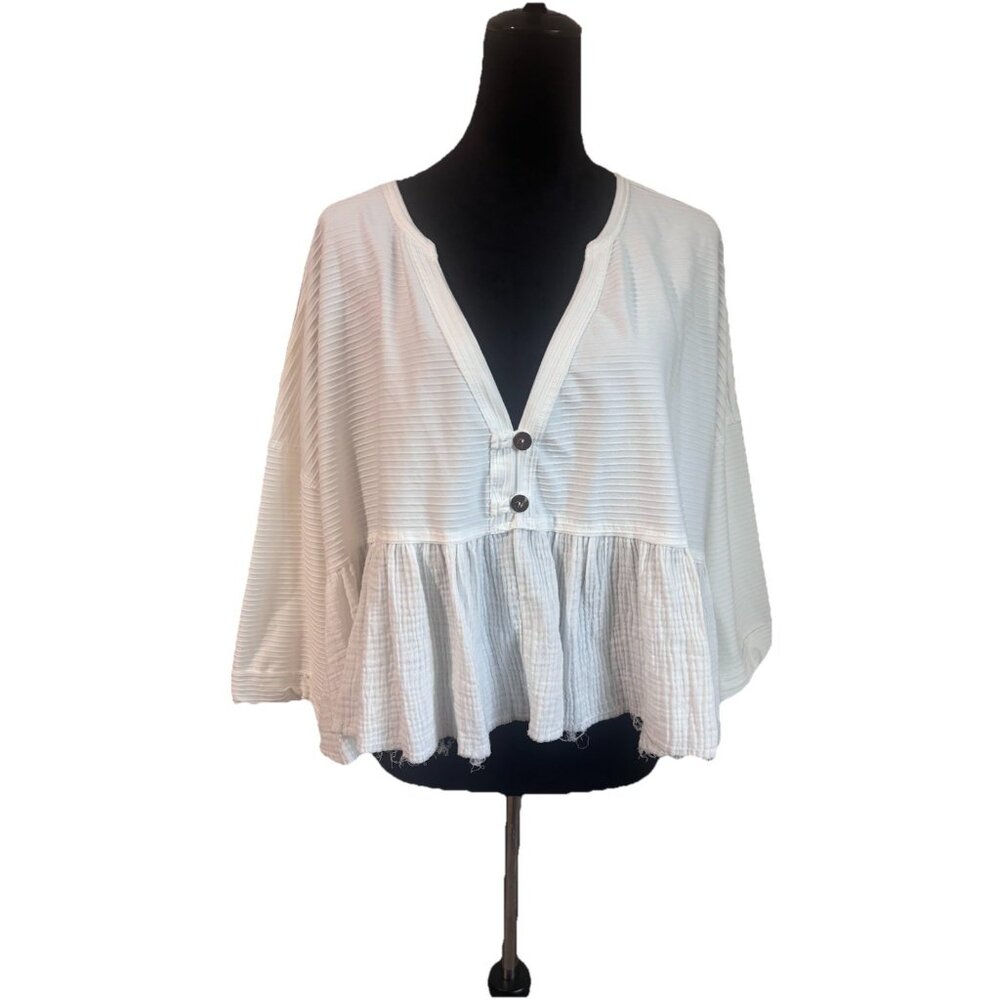 Free People We the Free DALLAS CROP HENLEY TOP IN WHITE Womens Top Size XL